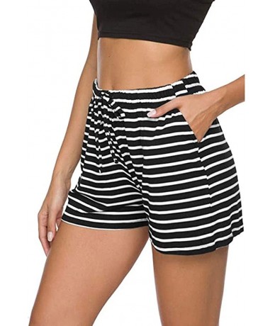 Cover-Ups Pajama Shorts for Women with Pockets-Women Striped Sleeping Pajama Bottoms Exercise Fitness Shorts - Black - CZ199O...