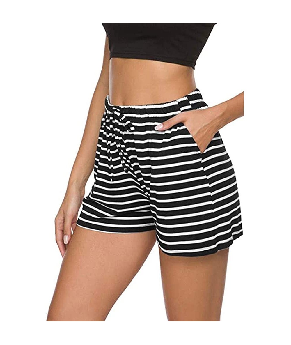 Cover-Ups Pajama Shorts for Women with Pockets-Women Striped Sleeping Pajama Bottoms Exercise Fitness Shorts - Black - CZ199O...