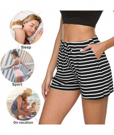 Cover-Ups Pajama Shorts for Women with Pockets-Women Striped Sleeping Pajama Bottoms Exercise Fitness Shorts - Black - CZ199O...