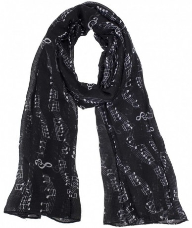 Cover-Ups Women Spring Summer Musical Notes Print Lightweight Cotton Scarf Wrap Beach Shawl Cover-Up - Black - CI18TZ95XHN $2...