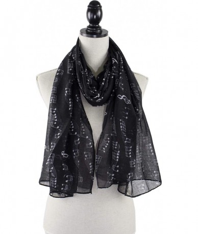 Cover-Ups Women Spring Summer Musical Notes Print Lightweight Cotton Scarf Wrap Beach Shawl Cover-Up - Black - CI18TZ95XHN $2...