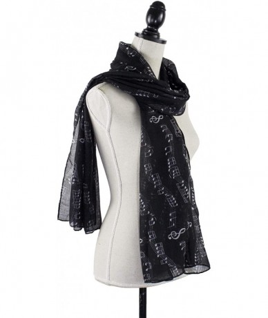 Cover-Ups Women Spring Summer Musical Notes Print Lightweight Cotton Scarf Wrap Beach Shawl Cover-Up - Black - CI18TZ95XHN $2...