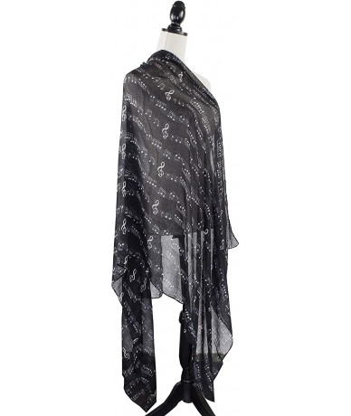 Cover-Ups Women Spring Summer Musical Notes Print Lightweight Cotton Scarf Wrap Beach Shawl Cover-Up - Black - CI18TZ95XHN $2...