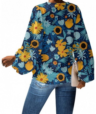 Cover-Ups Deep V Neck Tops and Blouses for Work Sunflower Cover Up Batwing Long Sleeve Loose Shirts - Sunflower 14 - CP1932G9...