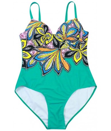 Tops Women's One-Piece Swimsuit Sexy Backless Print Swimsuit Beachwear High Waist Swimsuit Bikini - Green - CG18SZXMSU2 $34.61