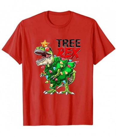 Rash Guards Mens Shirt Christmas Dinosaur Printed Classics Short Sleeve T-Shirt Tops - Red 2 - CX192OI8TGA $30.60