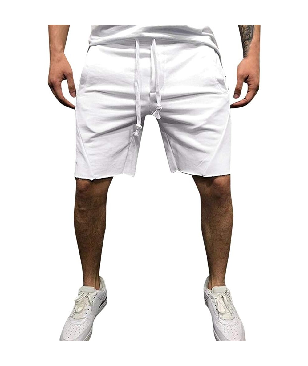 Racing Loose Straight Denim ShortsFashion Casual Sports Jogging Elasticated Waist Shorts Pants Trousers - White - CQ18W6C86Q2...