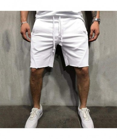 Racing Loose Straight Denim ShortsFashion Casual Sports Jogging Elasticated Waist Shorts Pants Trousers - White - CQ18W6C86Q2...