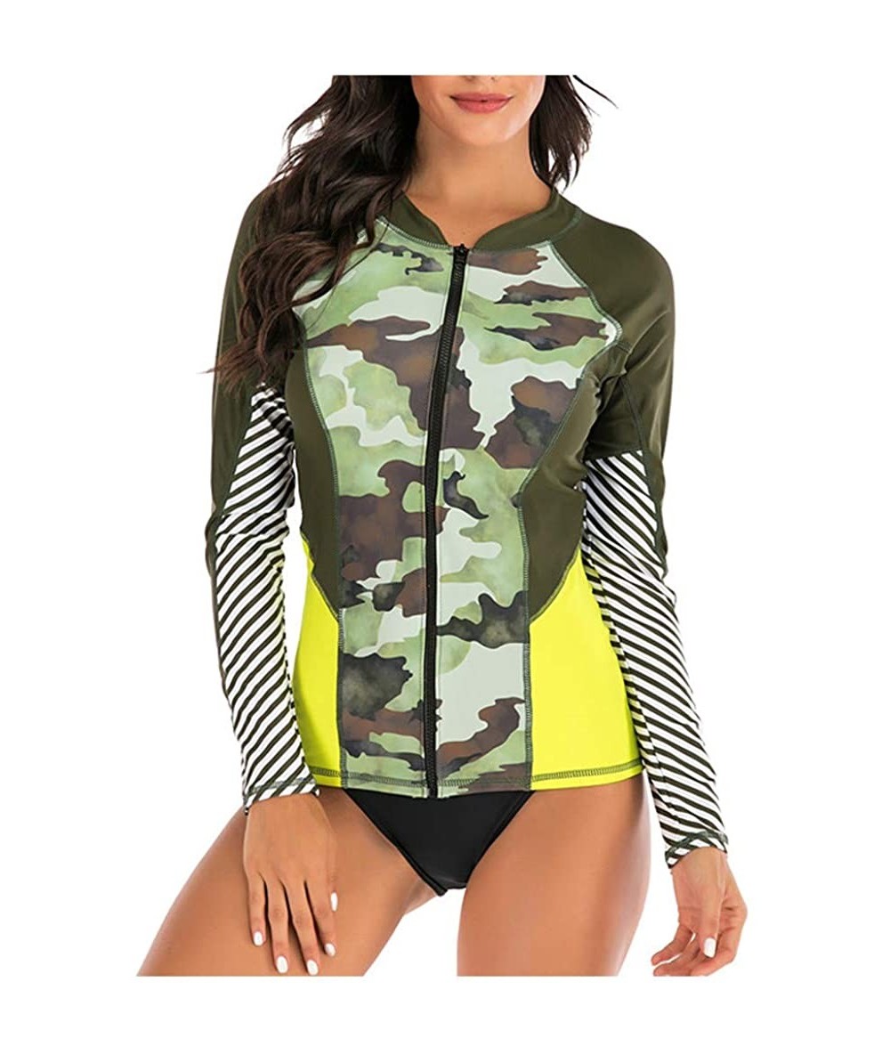 Board Shorts Women's Long Sleeves Rash Guard Athletic Swimwear Two Piece Aztec Tankini Sets Swimsuit - 02 Camo Army Green - C...