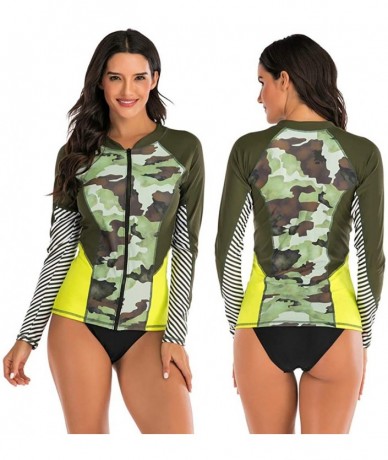 Board Shorts Women's Long Sleeves Rash Guard Athletic Swimwear Two Piece Aztec Tankini Sets Swimsuit - 02 Camo Army Green - C...