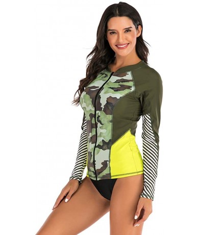 Board Shorts Women's Long Sleeves Rash Guard Athletic Swimwear Two Piece Aztec Tankini Sets Swimsuit - 02 Camo Army Green - C...