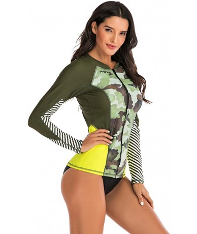 Board Shorts Women's Long Sleeves Rash Guard Athletic Swimwear Two Piece Aztec Tankini Sets Swimsuit - 02 Camo Army Green - C...