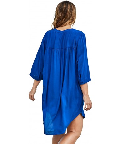 Cover-Ups Women's Plus Size Crochet-Front Cover Up Swimsuit Cover Up - Dream Blue (1297) - CE195SSM25G $72.71