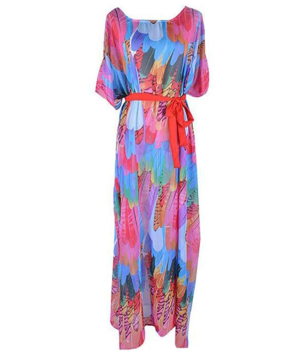 Cover-Ups Women's Sheer Chiffon Caftan Dress Turkish Kaftans Beach Long Cover Ups Swimwear Swimsuit Beachwear - Print E - CT1...