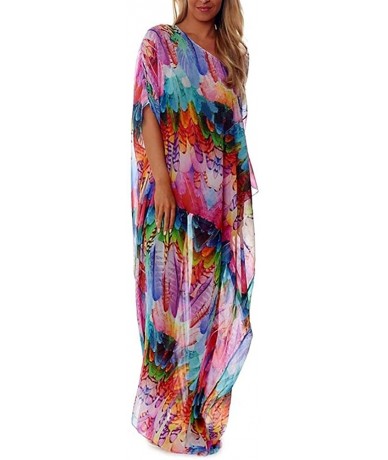 Cover-Ups Women's Sheer Chiffon Caftan Dress Turkish Kaftans Beach Long Cover Ups Swimwear Swimsuit Beachwear - Print E - CT1...