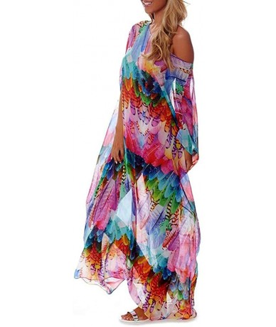 Cover-Ups Women's Sheer Chiffon Caftan Dress Turkish Kaftans Beach Long Cover Ups Swimwear Swimsuit Beachwear - Print E - CT1...