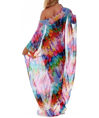 Cover-Ups Women's Sheer Chiffon Caftan Dress Turkish Kaftans Beach Long Cover Ups Swimwear Swimsuit Beachwear - Print E - CT1...