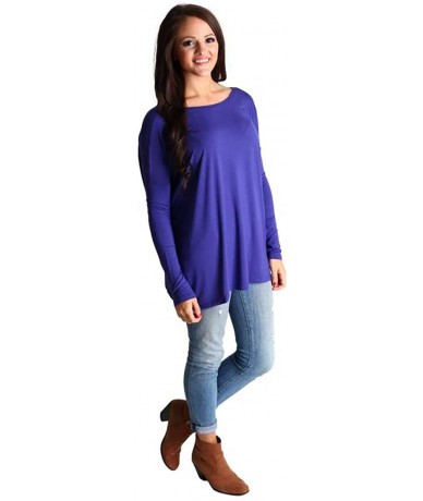 Sets Women's Famous Long Sleeve Bamboo Top Loose Fit Bleach White L - Indigo - C5120M186LN $28.91