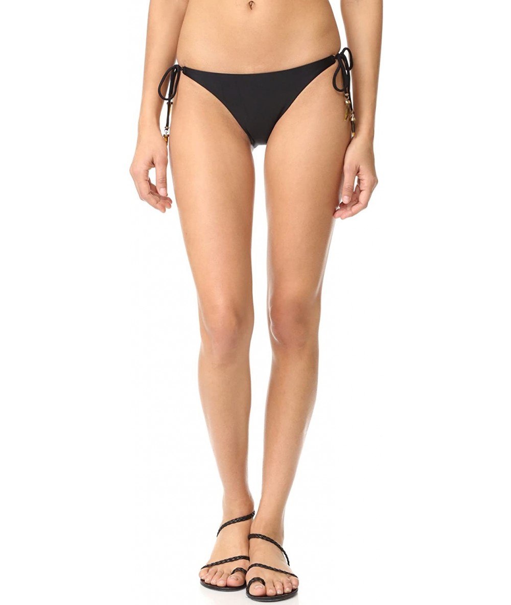 Bottoms Women's Solid Full Bikini Bottom with Ivory Long Tie - Solid Black - CU12MZXD7GK $78.36