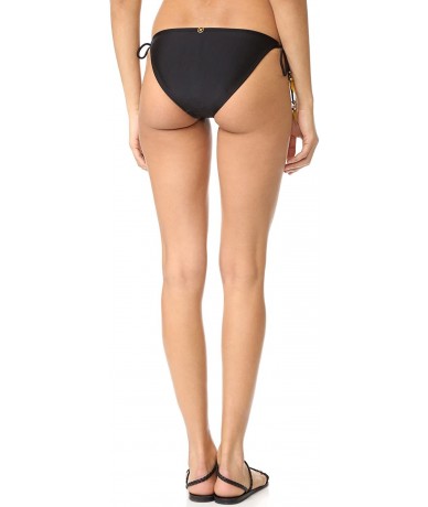 Bottoms Women's Solid Full Bikini Bottom with Ivory Long Tie - Solid Black - CU12MZXD7GK $78.36