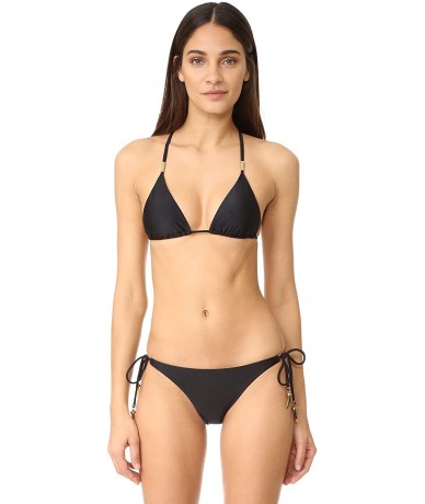 Bottoms Women's Solid Full Bikini Bottom with Ivory Long Tie - Solid Black - CU12MZXD7GK $78.36