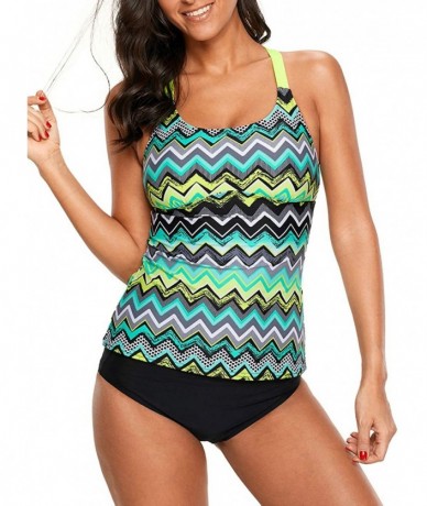 Tankinis Womens Floral Blouson Swimwear T-Back Tankini Top - Y Green Yellow - CA18UT9L8KD $38.21