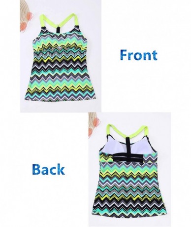 Tankinis Womens Floral Blouson Swimwear T-Back Tankini Top - Y Green Yellow - CA18UT9L8KD $38.21