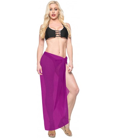 Cover-Ups Women One Size Summer Beach Wrap Cover Up Maxi Skirt Sarong Full Long B - Magenta_j299 - CN11EALW5V3 $19.46