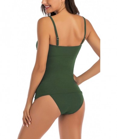 Tankinis Women's 2 Piece Bathing Suit Bandeau Ruched Tankini Swimsuits - Army Green - C41952WGQW2 $48.53