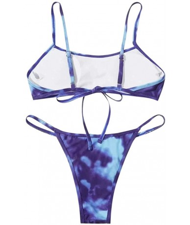 Sets Women's Sexy Tie-Dye Bikini Set High Cut Leg Print Two Piece Swimsuit Sport Bandeau Bathing Suits - Blue - CW199Y3A6HD $...