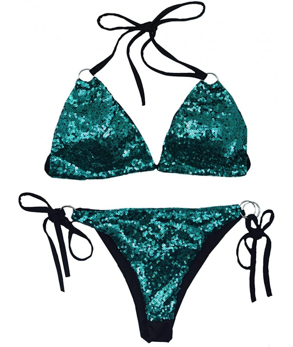 Sets 2 Piece Sexy Sequin Bikini Set Swimsuits Push-up Bra Swimsuit Swimwear Bathing Suit Bikini Set - Green - C2182SWG8ZD $36.75