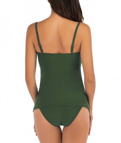 Tankinis Women's 2 Piece Bathing Suit Bandeau Ruched Tankini Swimsuits - Army Green - C41952WGQW2 $48.53