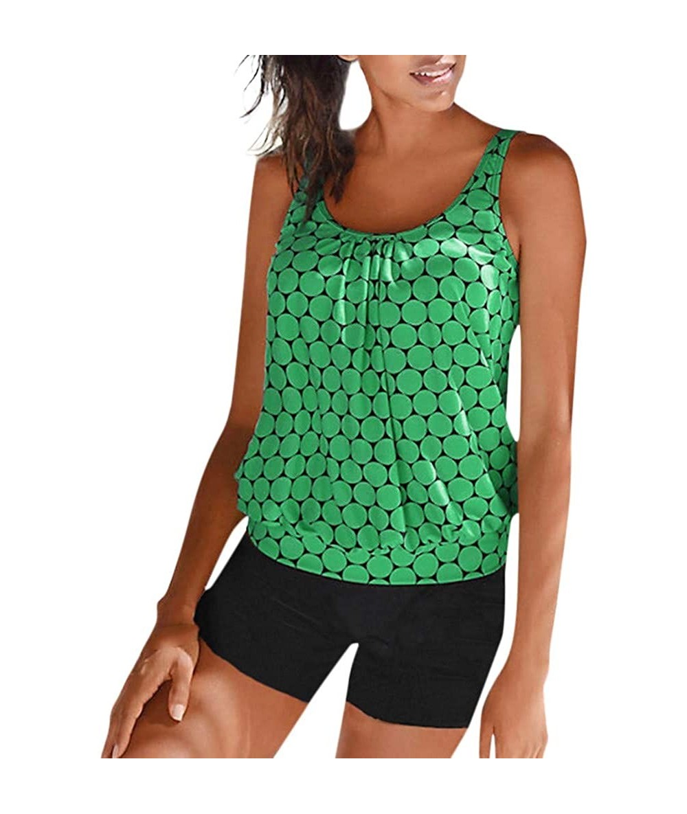 Tankinis Women's 2 Piece Tankini Swimsuit Floral Printed Strappy T Back Push up Tankini Top with Shorts Modest Swimwear Green...