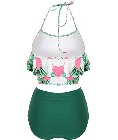 Tankinis Women Floral Print High Waisted Swimsuits Tummy Control Two Piece Tankini with Push Up(S-5XL)(FBA) - Green2 - CN18UW...