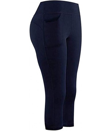 Tankinis Women's Stretch Yoga Leggings Fitness Running Gym Sports Pocket Track Pants - E-navy - CZ193YAQ4CD $18.07