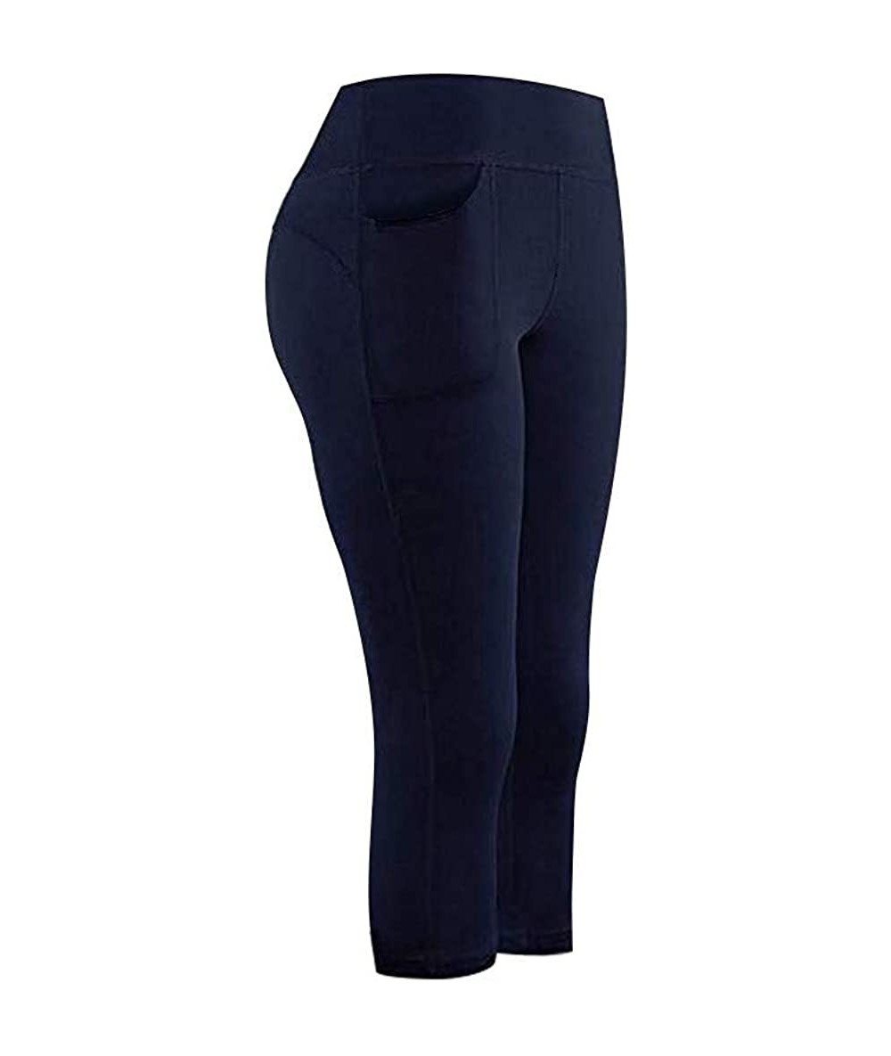 Tankinis Women's Stretch Yoga Leggings Fitness Running Gym Sports Pocket Track Pants - E-navy - CZ193YAQ4CD $18.07