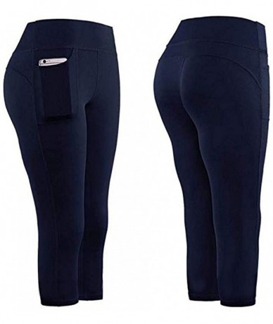 Tankinis Women's Stretch Yoga Leggings Fitness Running Gym Sports Pocket Track Pants - E-navy - CZ193YAQ4CD $18.07