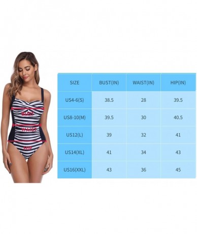 One-Pieces Womens Tummy Control One Piece Swimsuits Striped Halter Bathing Suits Slimming Ruched Vintage Swimwear - Navy2 - C...