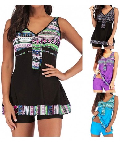 One-Pieces Women Conservative Plaid Print Split Swimsuit Two Piece Sexy Beachwear - G Multicolor - C818OA8NSHQ $50.74