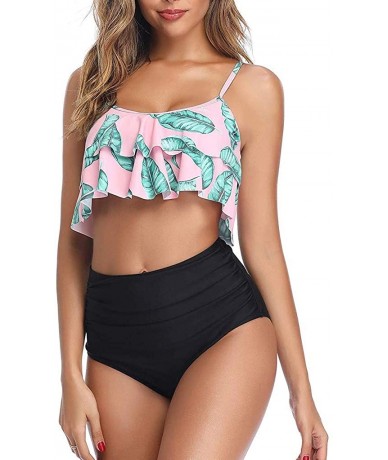 Racing Ruffle Swimsuits for Women High Waisted Two Piece Bathing Suits Off Shoulder Swimwear Ruffled Bikini Set E hot Pink - ...