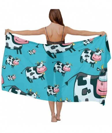 Cover-Ups Women Luxury Chiffon Swimwear Cover Up- Oversize Beach Sarong Shawl Wrap - Cartoon Cow - CV19C4G2RCL $47.31