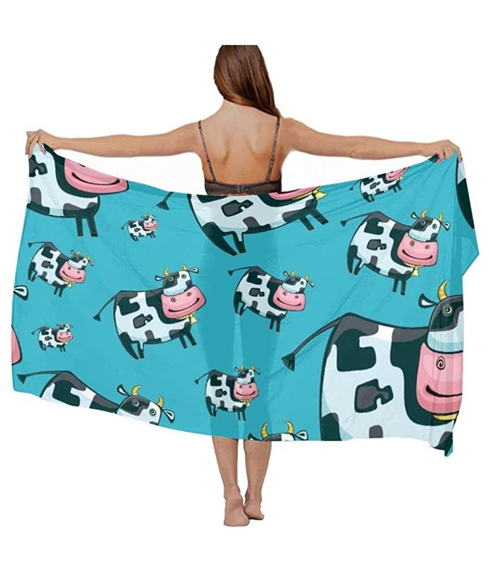 Cover-Ups Women Luxury Chiffon Swimwear Cover Up- Oversize Beach Sarong Shawl Wrap - Cartoon Cow - CV19C4G2RCL $47.31