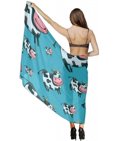 Cover-Ups Women Luxury Chiffon Swimwear Cover Up- Oversize Beach Sarong Shawl Wrap - Cartoon Cow - CV19C4G2RCL $47.31