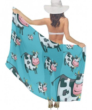 Cover-Ups Women Luxury Chiffon Swimwear Cover Up- Oversize Beach Sarong Shawl Wrap - Cartoon Cow - CV19C4G2RCL $47.31