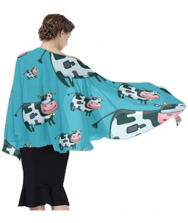 Cover-Ups Women Luxury Chiffon Swimwear Cover Up- Oversize Beach Sarong Shawl Wrap - Cartoon Cow - CV19C4G2RCL $47.31