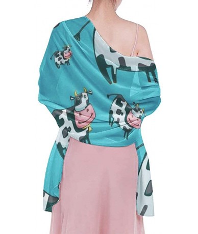 Cover-Ups Women Luxury Chiffon Swimwear Cover Up- Oversize Beach Sarong Shawl Wrap - Cartoon Cow - CV19C4G2RCL $47.31