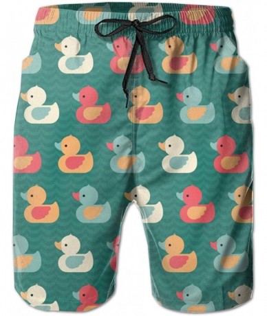 Board Shorts Water Repellent Swim Trunks Beach Shorts with Drawstring for Fishing Pool - Cute Colorful Rubber Ducks 8 - CM19D...