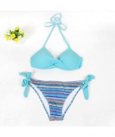 Sets Women Bikinis Padded Push up Tie Side Bottom Sexy Triangle Bikini Set Two Piece Swimsuits Bathing Suits for Women - Blue...