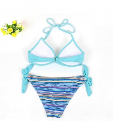 Sets Women Bikinis Padded Push up Tie Side Bottom Sexy Triangle Bikini Set Two Piece Swimsuits Bathing Suits for Women - Blue...