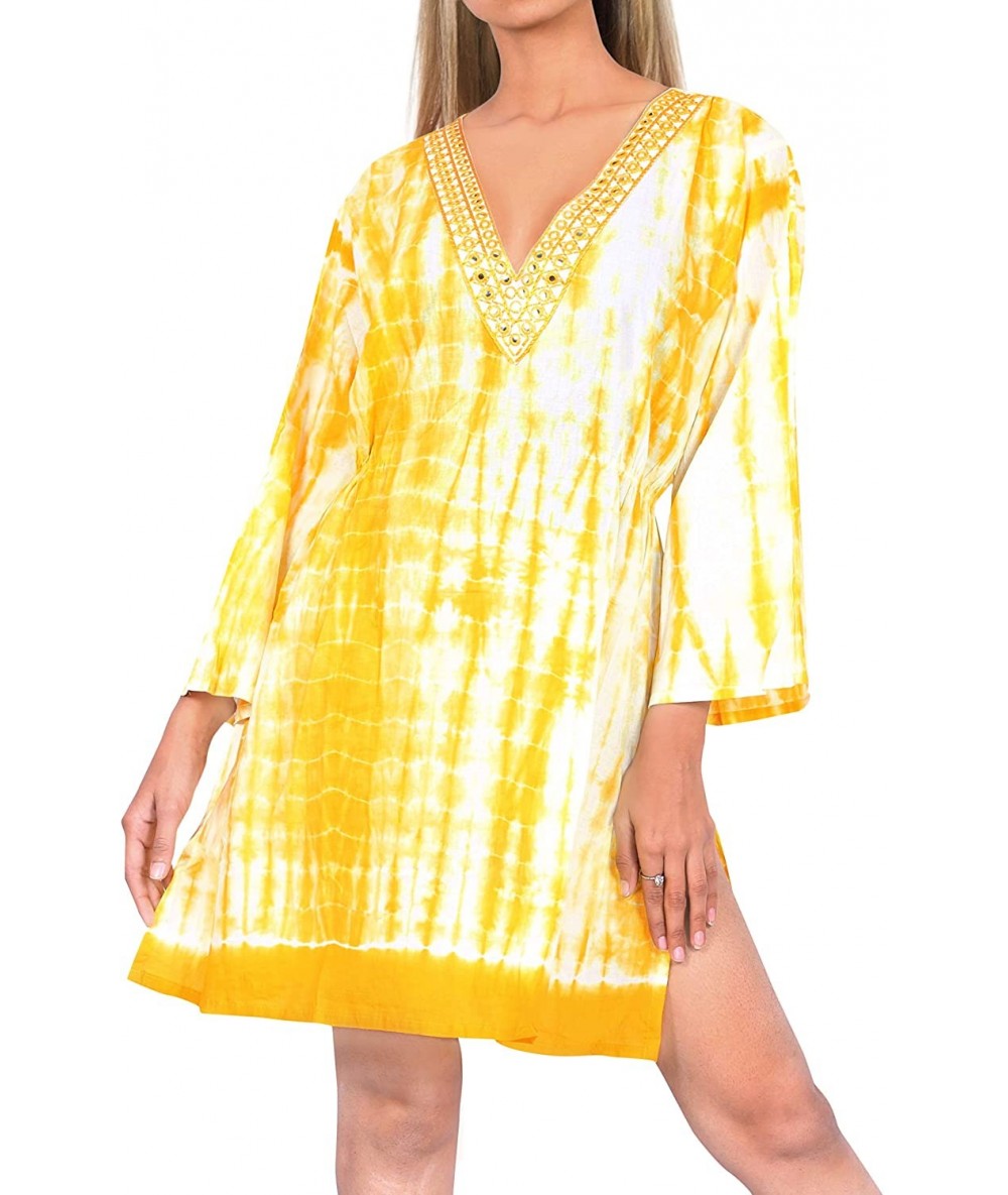 Cover-Ups Women's Plus Size Short Swimsuit Bikini Stylish Beach Cover Up Caftan - Autumn Yellow_j924 - CF12JE85FV9 $35.35